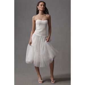 BHLDN Ivory Strapless Bridal Midi Dress Corset Tulle Skirt NWT L
